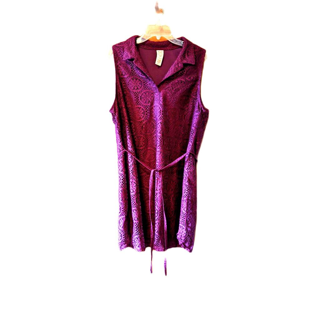 Burgundy Lace Shift Dress Collar V Neck Sleeveless Mini Sz XXL Whimsigoth Glam
